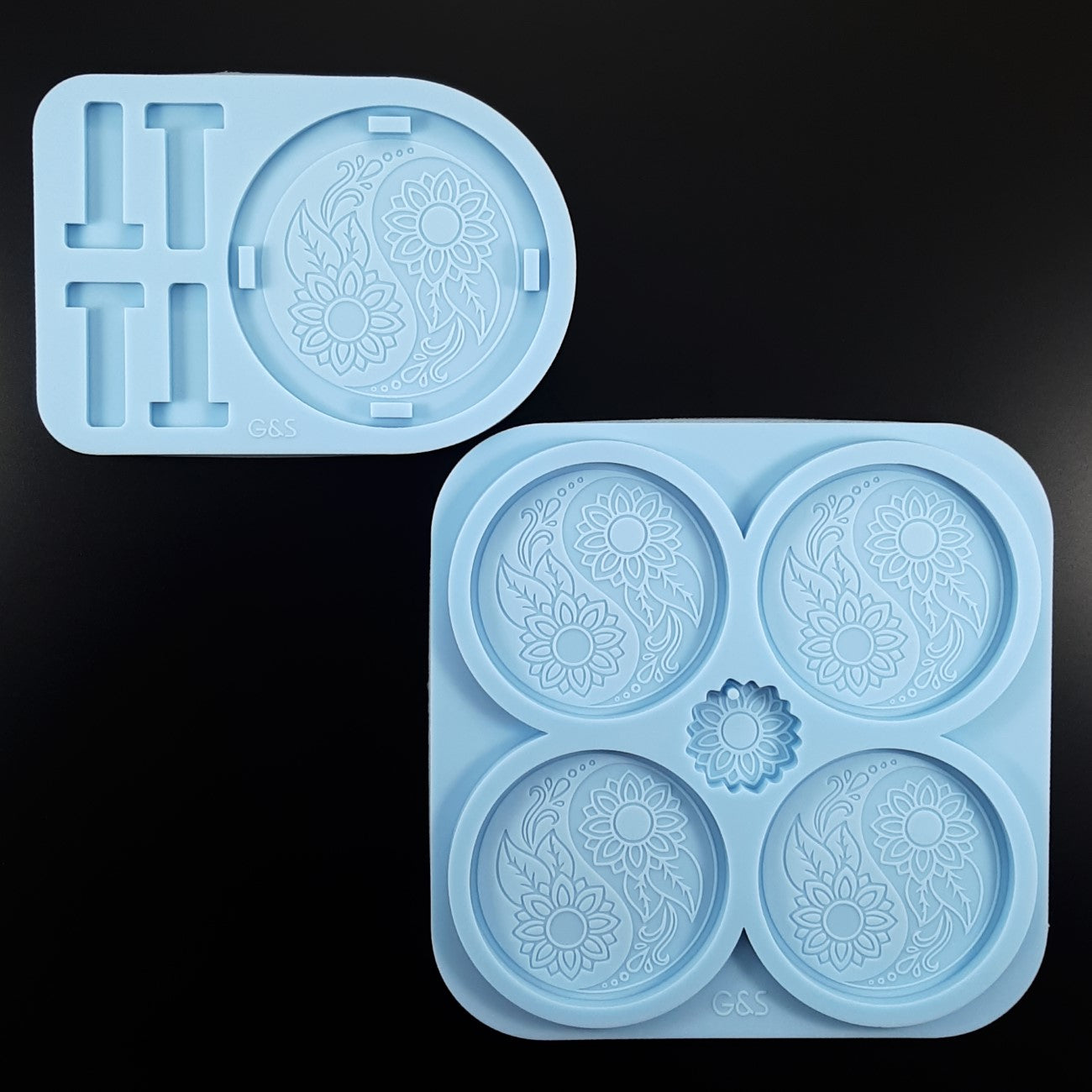 Set of 2 molds - Yin Yang (sunflower) coasters with matching holder