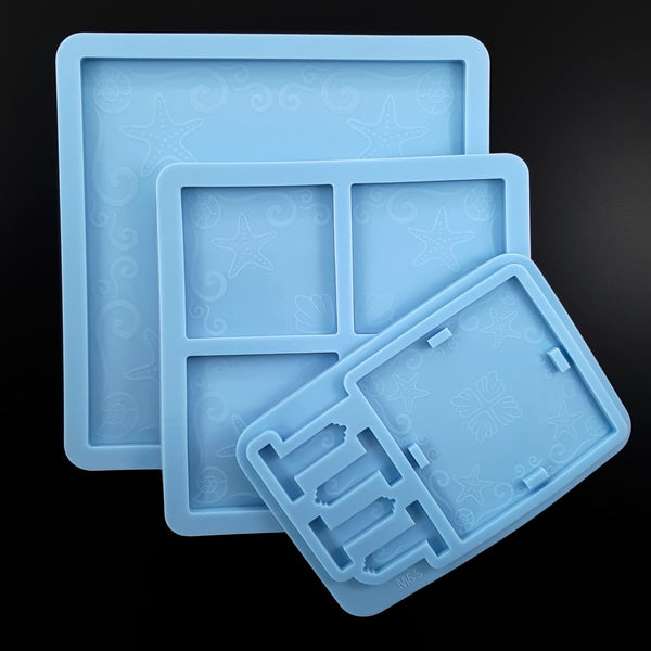 Set of 3 Ocean molds - coasters with matching holder and tray