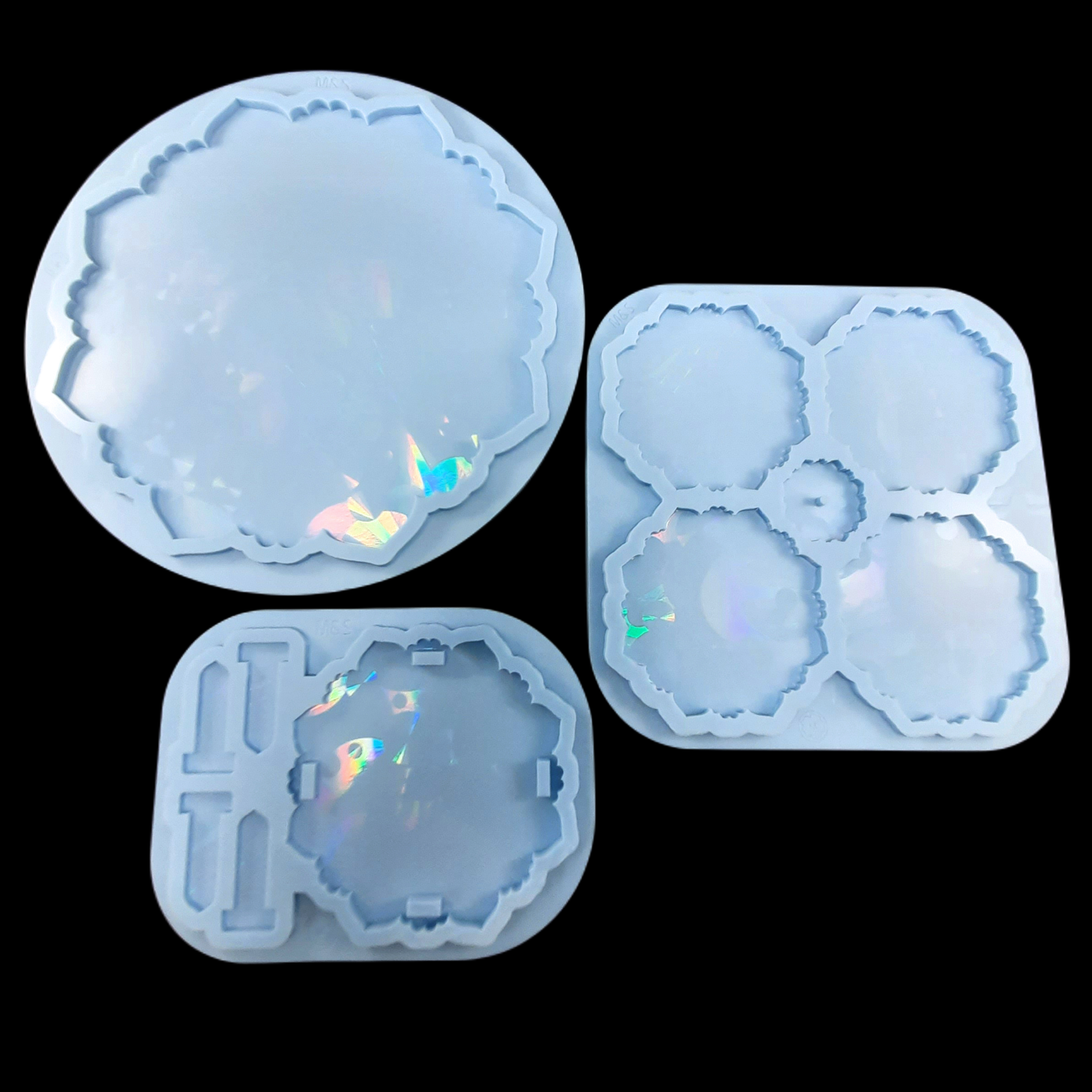 Set of 3 molds -  Holographic Oriental coasters with holder and tray