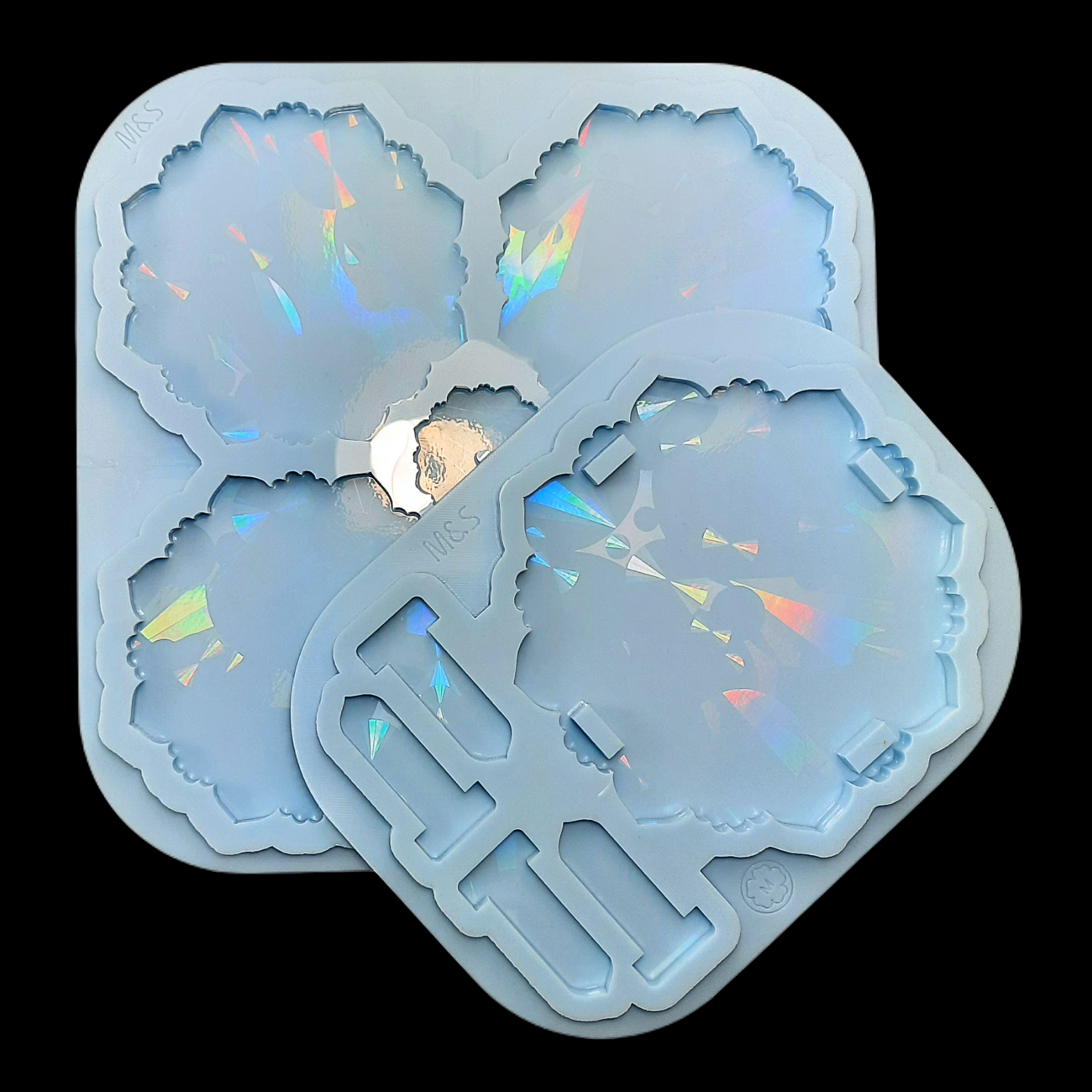 Set of 2 molds -  Holographic Oriental coasters with matching holder