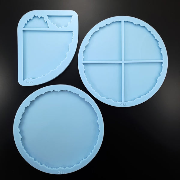 Set of 3 molds - pizza Geode coasters with holder and round tray