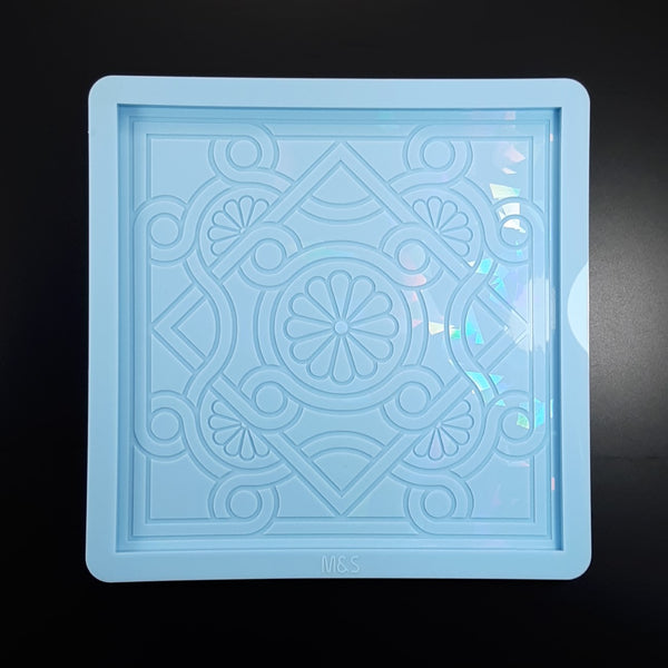 Square Holographic Lead Glass tray - Daisy bud