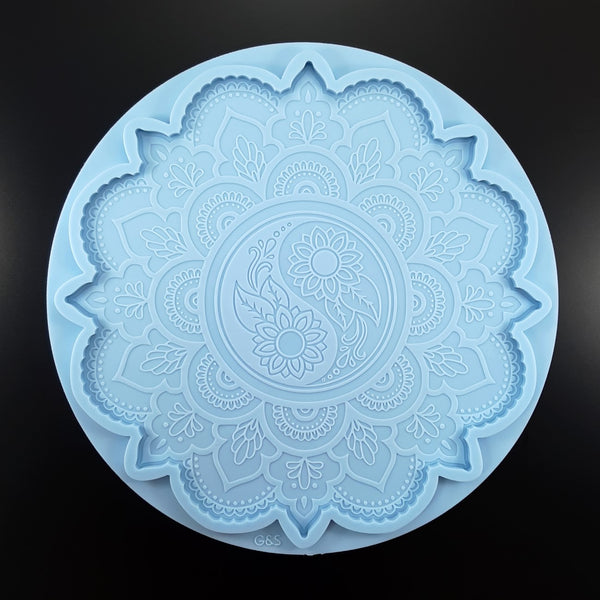 Round tray - Yin Yang Mandala with Sunflowers (XL)