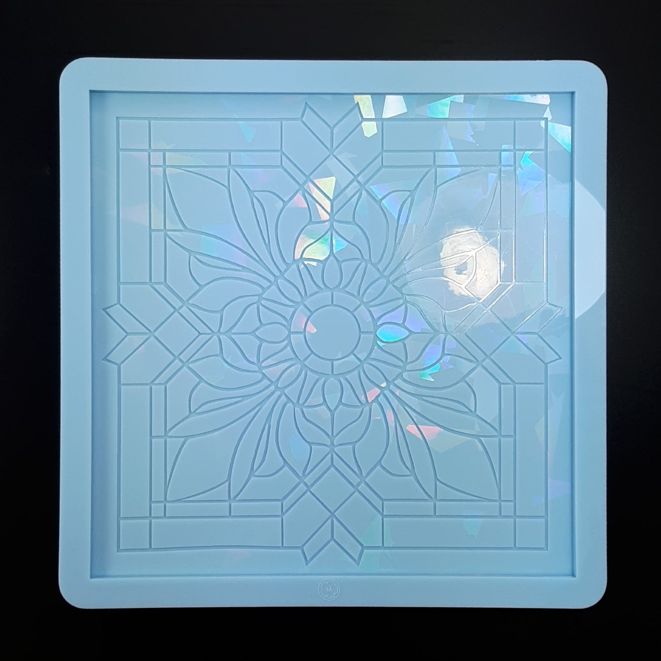 Square Holographic Lead Glass tray - Tiffany Flower