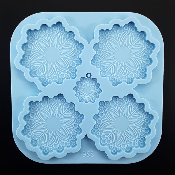 Set of 2 molds - 'Snowflake' coasters with matching holder