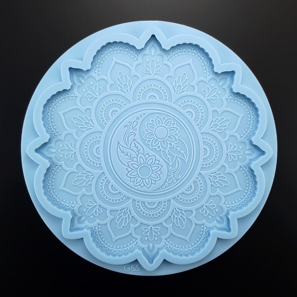 Round tray - Yin Yang Mandala with Sunflowers (M)