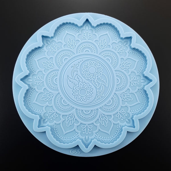 Ronde Tray - Yin Yang Mandala met zonnebloemen (M)