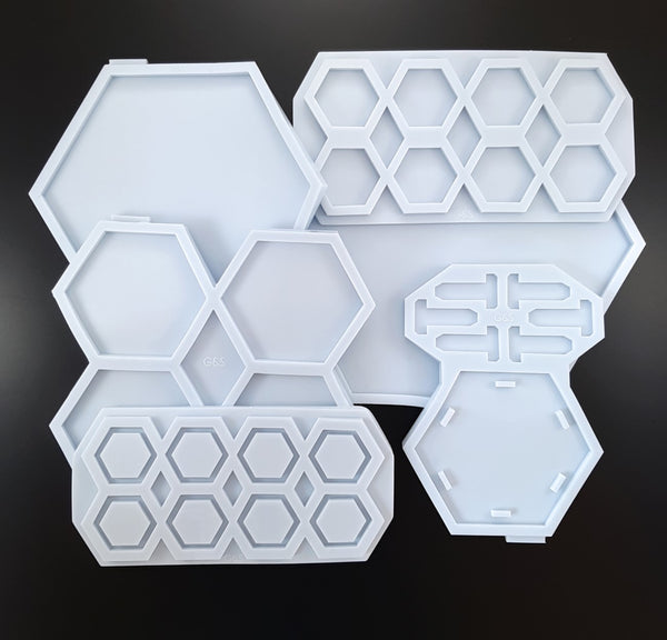 Set of 2 molds - Hexagon coasters with holder