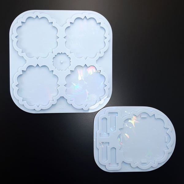 Set of 2 molds - Holographic Fantasy coasters with matching holder