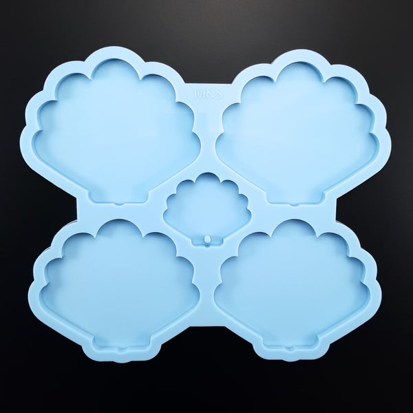 Set of 3 molds - Scallop coasters with holder and large tray