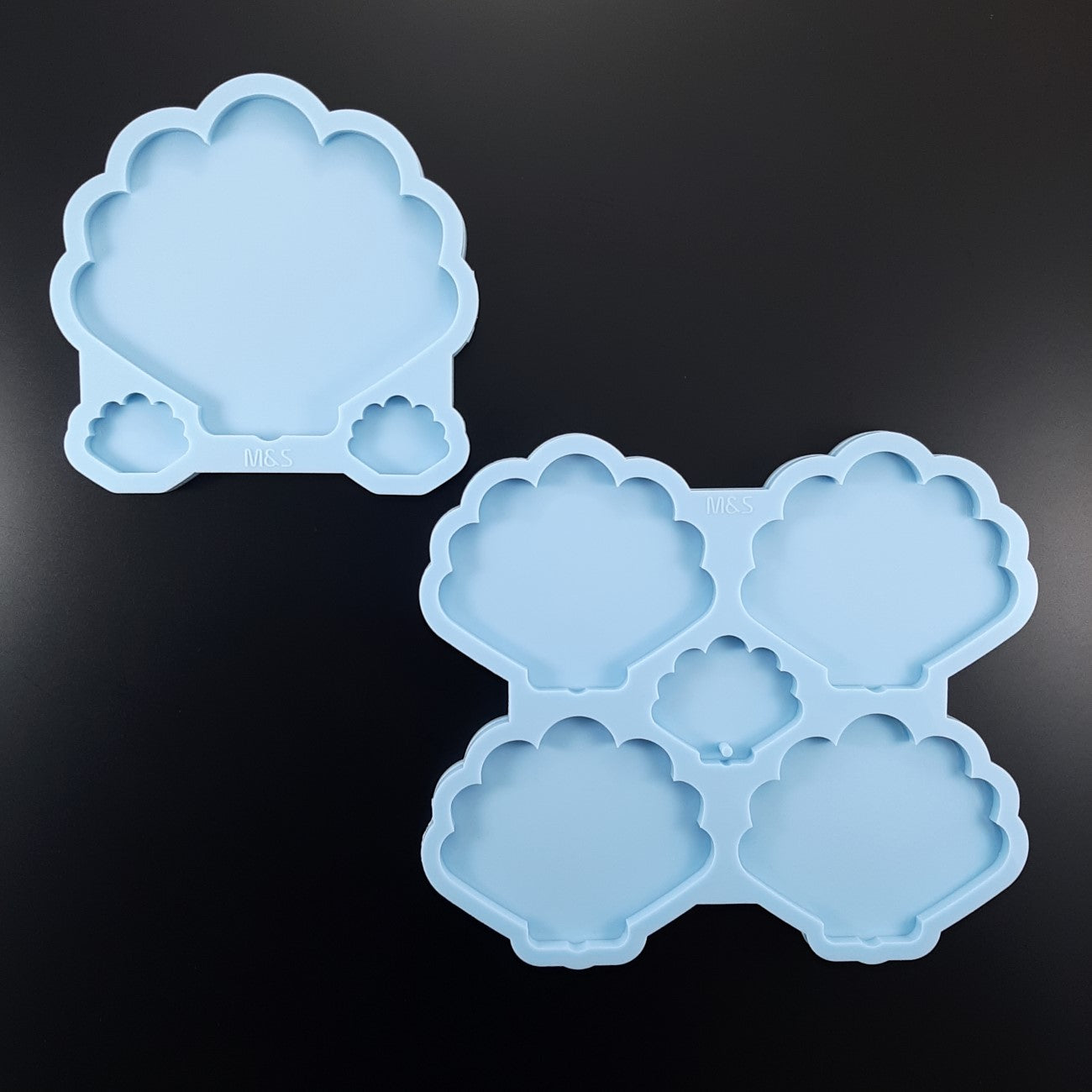 Set of 2 molds - Scallop coasters with holder / small tray