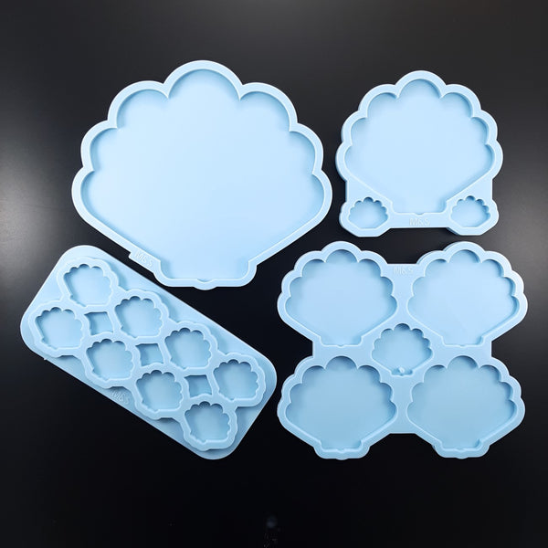 Set of 2 molds - Scallop coasters with holder / small tray
