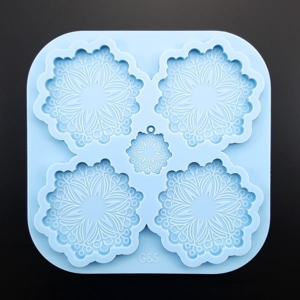 Set of 2 molds - 'Snowflake' coasters with matching holder