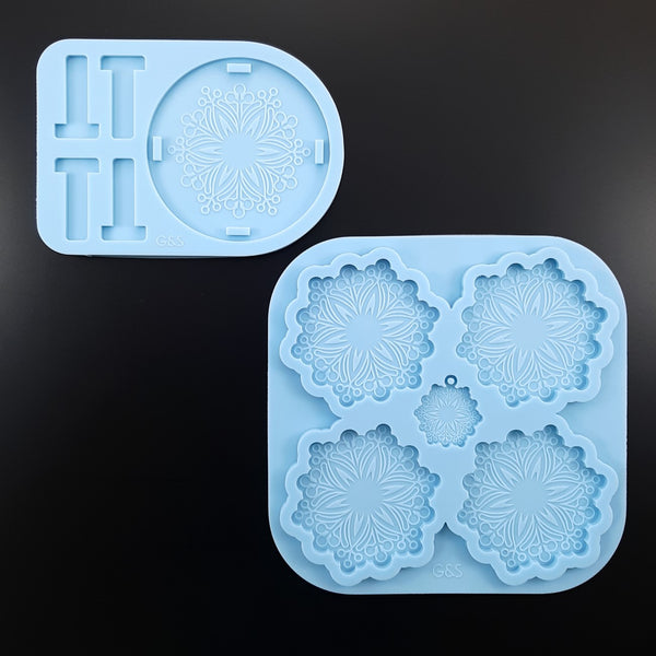 Set of 2 molds - 'Snowflake' coasters with matching holder