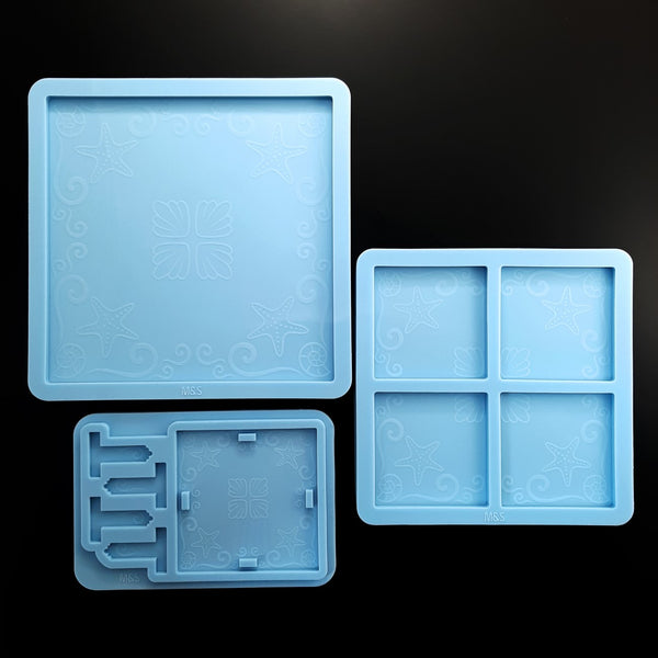 Set of 2 Ocean molds - coasters with matching holder