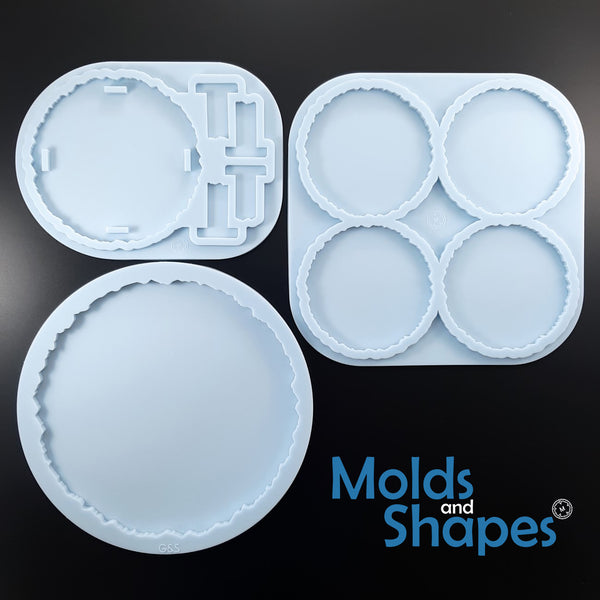 Set of 3 molds - Round Geode Coasters with Holder and large Tray